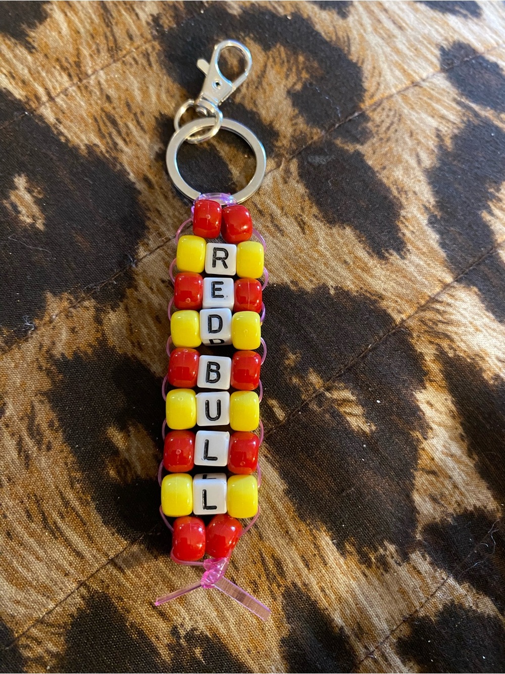 Beaded 'Red Bull' Keychain – Red & Yellow Letter Beads